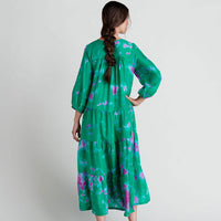 Pink Chicken Womens Silk Indira Dress -Magenta Green Tie Dye