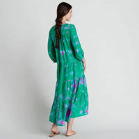 Pink Chicken Womens Silk Indira Dress -Magenta Green Tie Dye