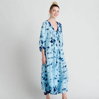 Pink Chicken Womens Silk Indira Dress -Navy Sky Tie Dye