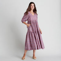 Pink Chicken Womens Maribelle Dress - Lavender Posey Block Print