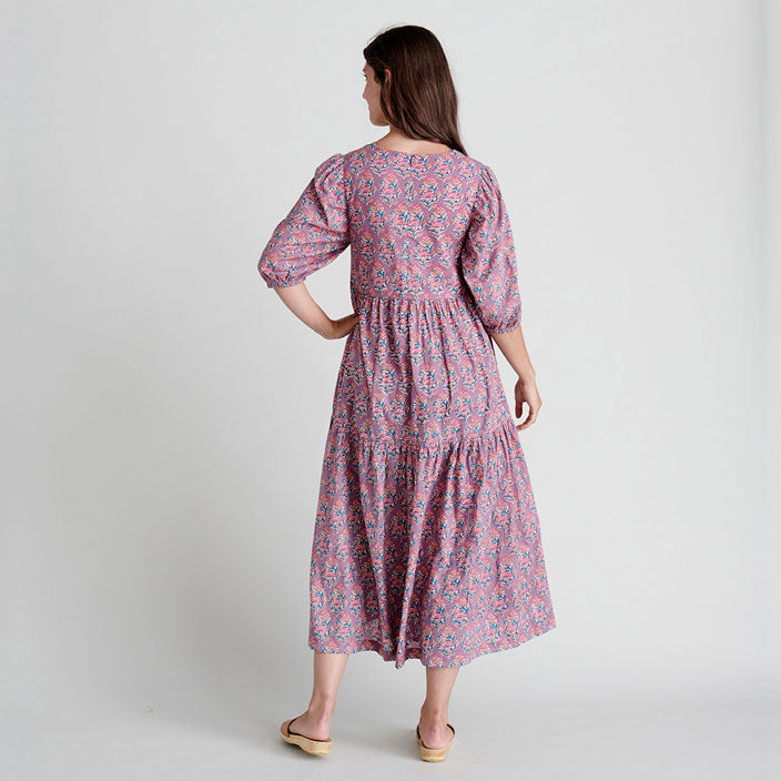 Pink Chicken Womens Maribelle Dress - Lavender Posey Block Print
