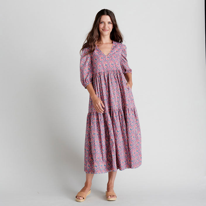 Pink Chicken Womens Maribelle Dress - Lavender Posey Block Print