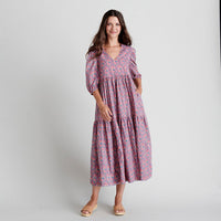 Pink Chicken Womens Maribelle Dress - Lavender Posey Block Print