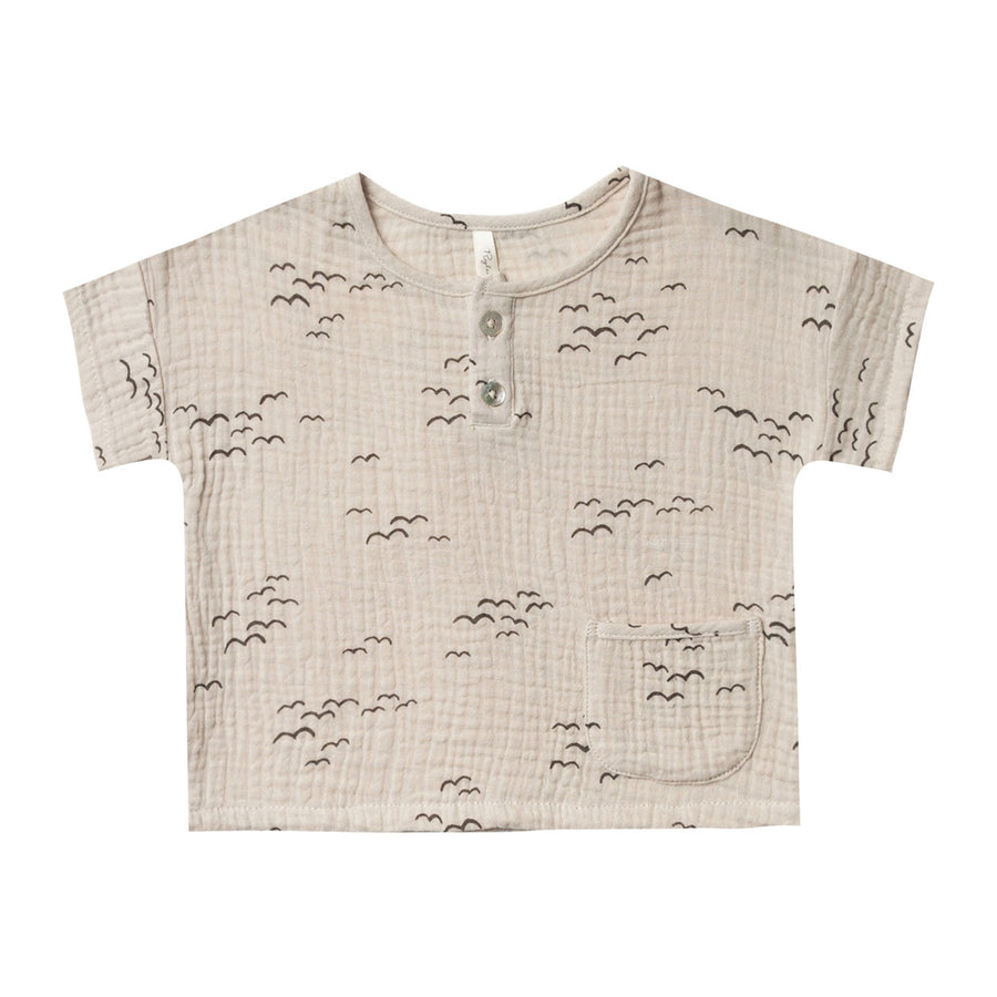 Rylee and Cru Natural Flock Woven Henley Tee
