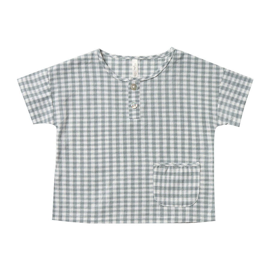 Rylee and Cru Sea Gingham Woven Henley Tee
