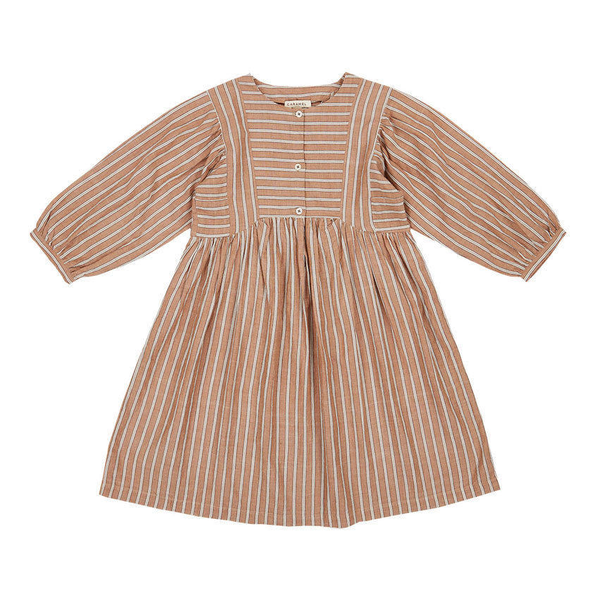 Caramel Beige Stripe Yarrow Dress