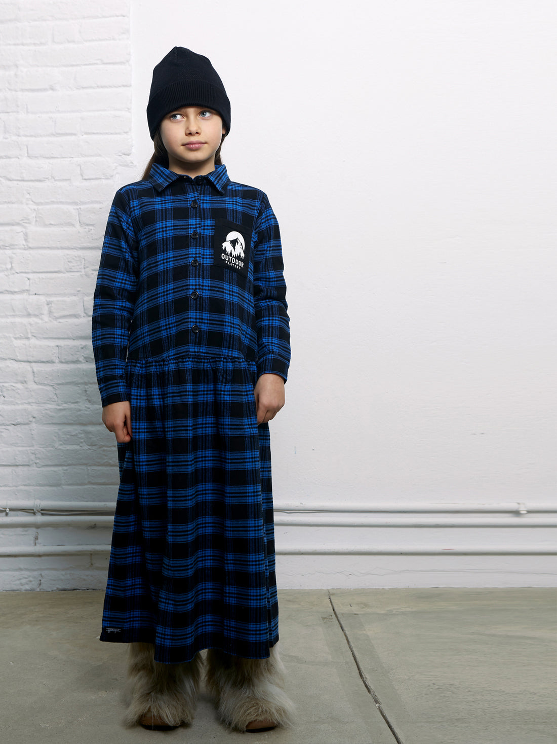 Yporque Electric Blue + Black Plaid Long Dress