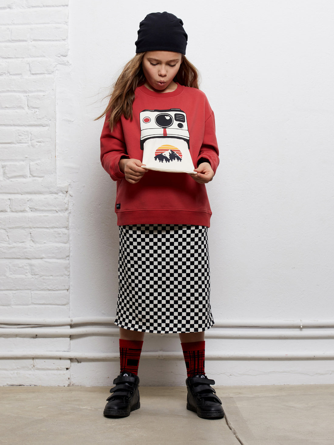 Yporque Red Camera Pocket Wide Sweatshirt