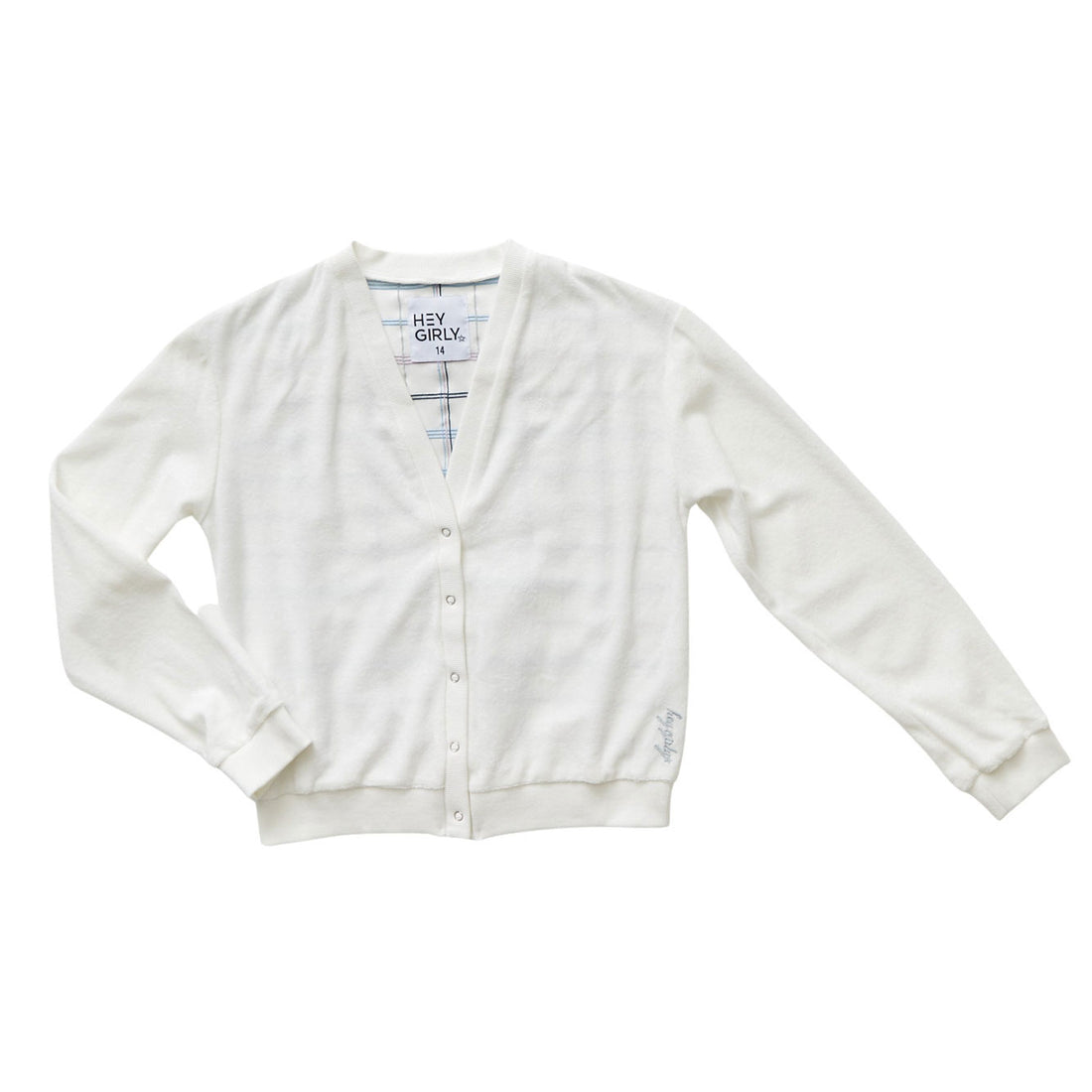 Hey kid Embroidered Plaid Terry Cardigan