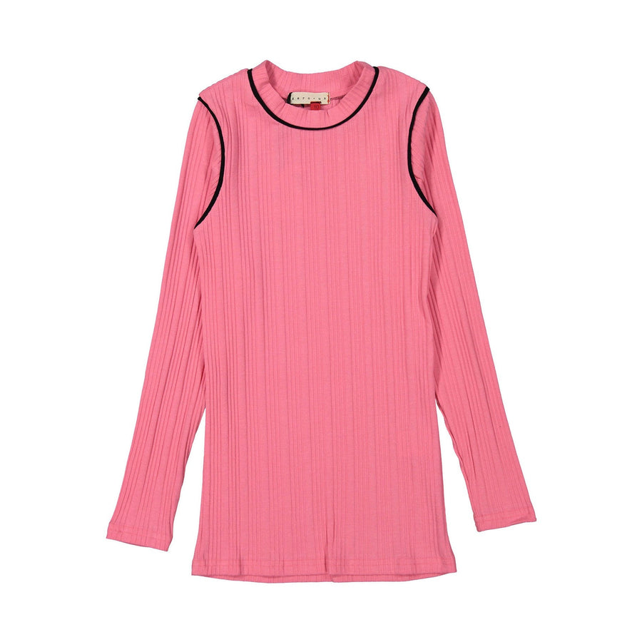 zero + us tees zero + us Neon Pink Ribbed Black Trimmed Tee